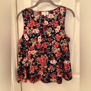 EVERLY Floral Peplum Tank Top sz S